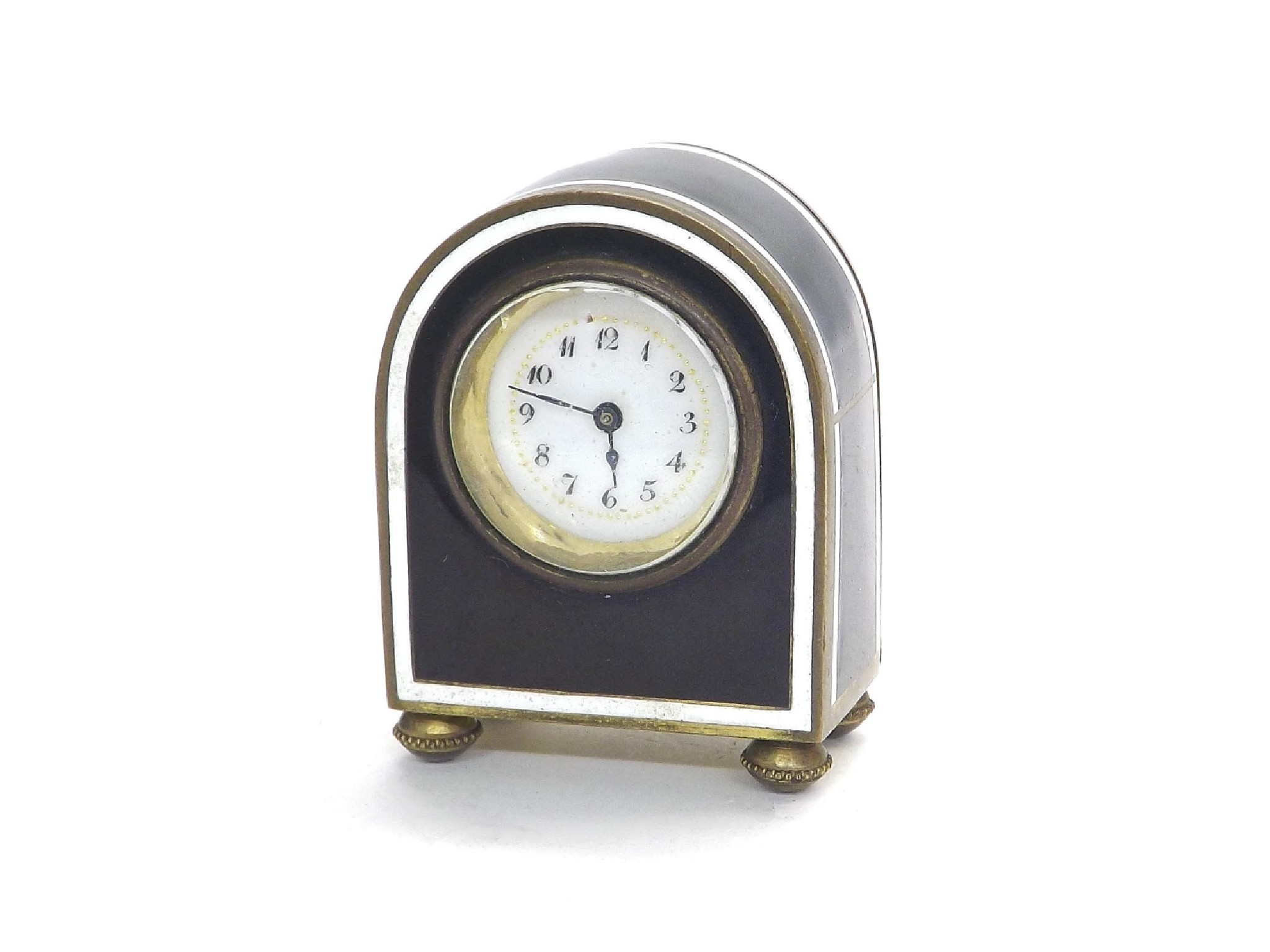Miniature black enamel clock timepiece the 0 5 dial within