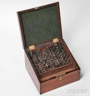 Rose Engine Hardened Steel Cutting Tools in Lidded Mahogany Box