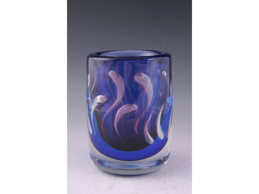 Signed Swedish Orrefors Blown Glass Vase signature etched on base