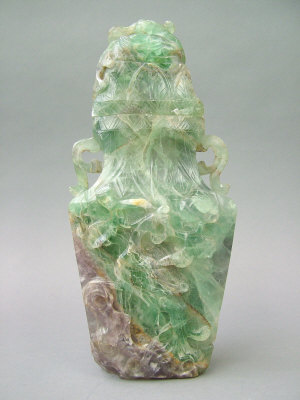 A 20th century Chinese hardstone twin handled vase and cover