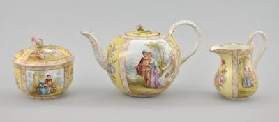 Dresden Porcelain Scenic Tea Pot Sugar Bowl and Creamer ca