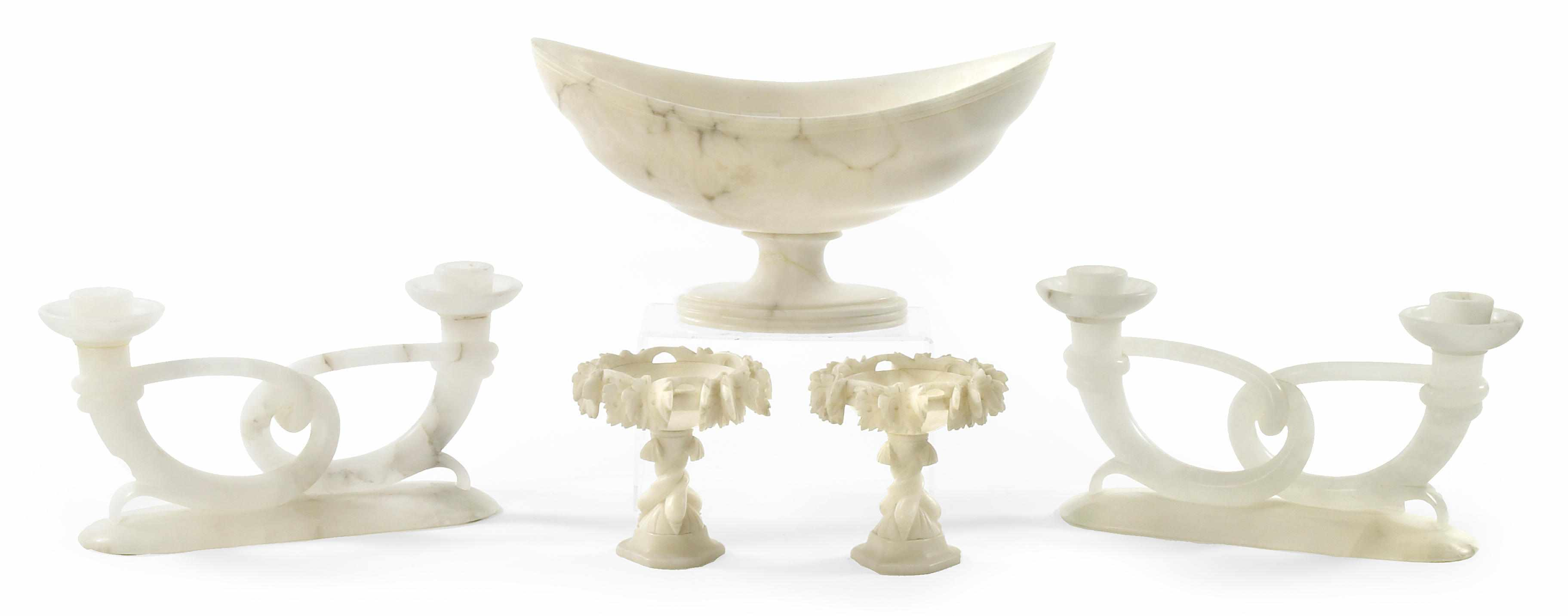 An Italian assembled group of alabaster table decorations most probably