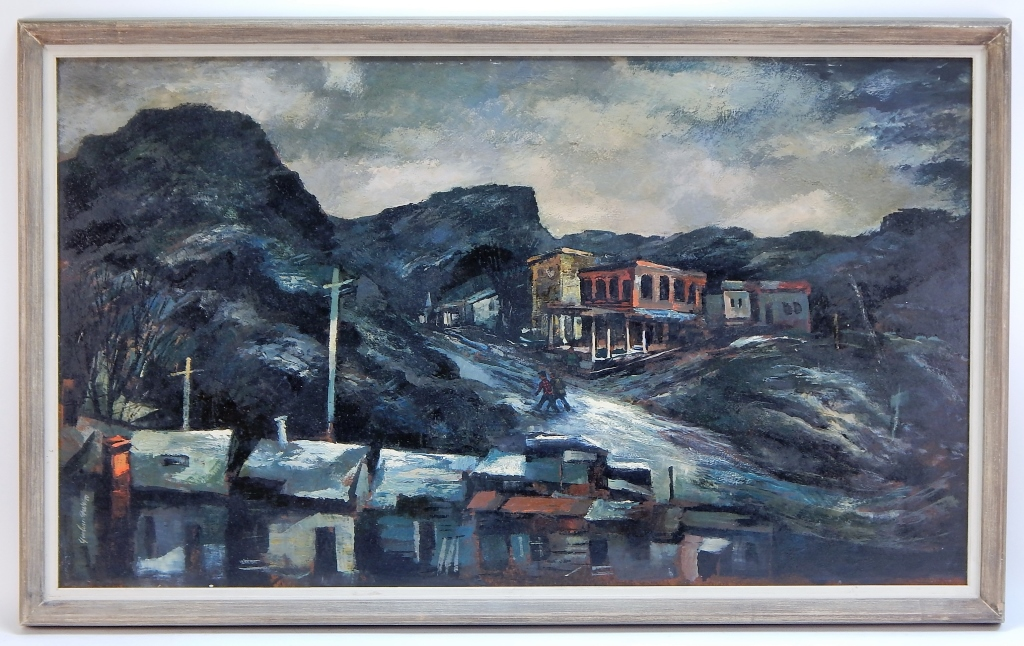 GORDON STEELE MODERN TOWNSCAPE PAINTING New York 1906 1961Depicts two