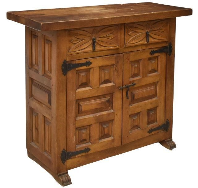 Spanish Baroque style walnut sideboard cabinet 20th c rectangular top