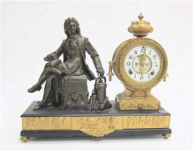 GILDED AND BRONZED METAL STATUE CLOCK Ansonia Clock Co Denis
