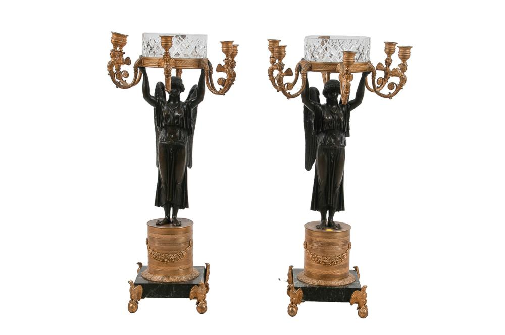 PAIR OF FRENCH GILT BRONZE BRONZE FIGURAL CANDELABRAin the French