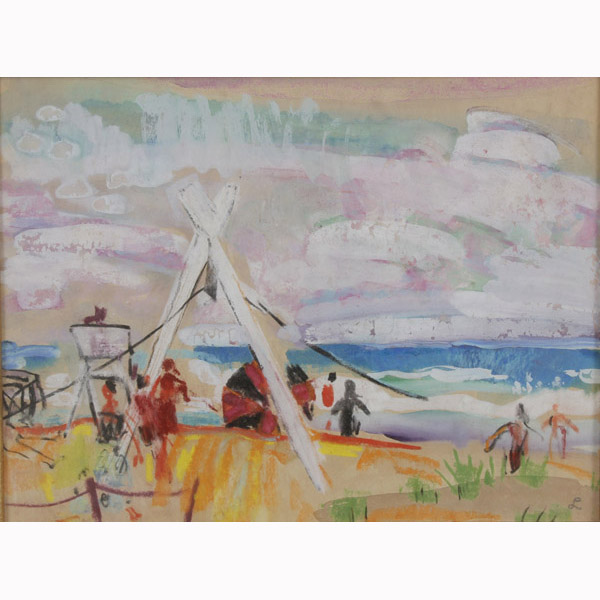 Leighton Smith 20th Century beach scenewatercolor mixed media on paperscript