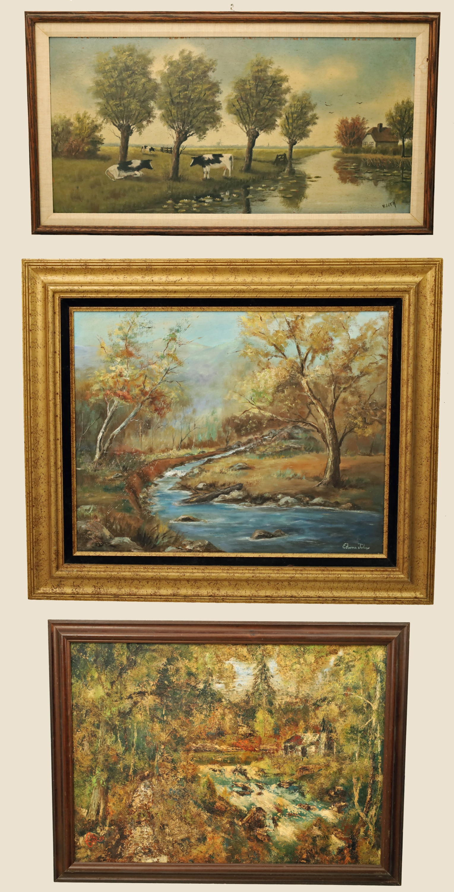 GROUP OF 3 OIL PAINTINGS Including an oil on board