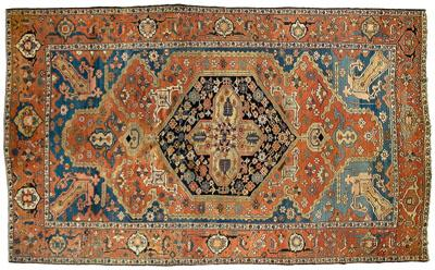Large Serapi carpet quatrefoil central medallion on hexagonal dark blue