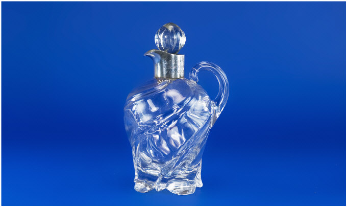 Victorian Silver Topped Decanter With Bulbous Swirling Body Height 8