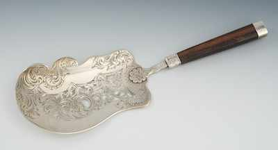 A French Silver Server with Wooden Handle Apprx 12 3