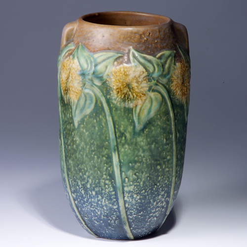 ROSEVILLE Sunflower ovoid vase Tight hairline near one handle Unmarked