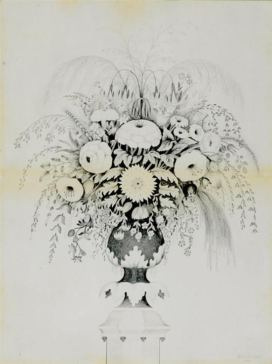 American folk art sketch late 19th early 20th century FLOWERS