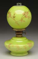 SCARCE CHARTREUSE CASED MINI LAMP S1 386 Chartreuse cased glass