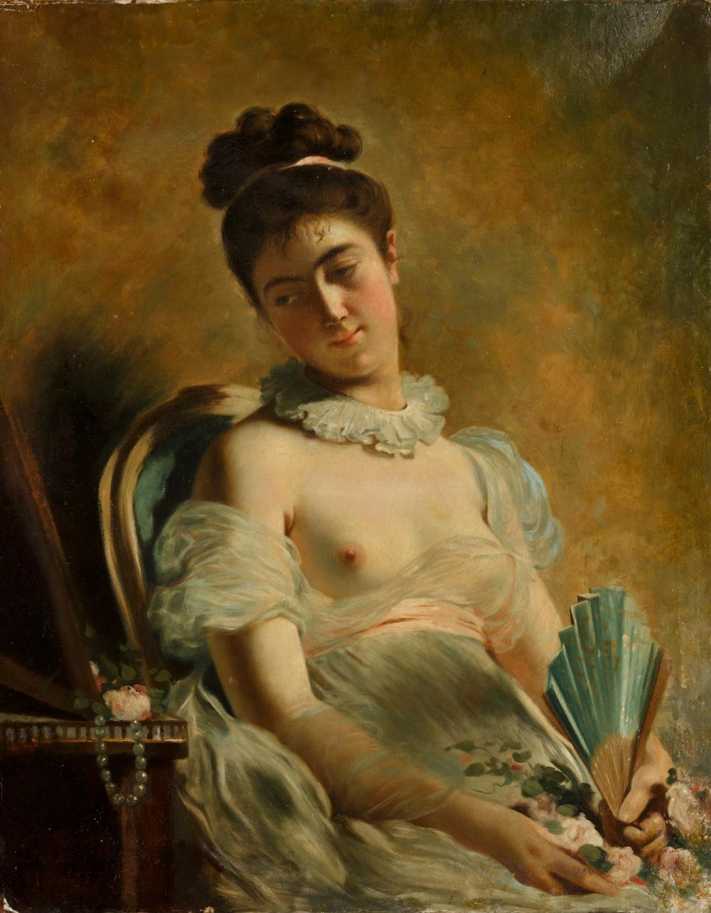 Charles Chaplin French 1825 1891 Jeune Femme L ventail oil
