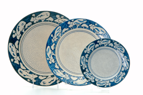 DEDHAM Three Crackleware plates in the Snow Tree design a