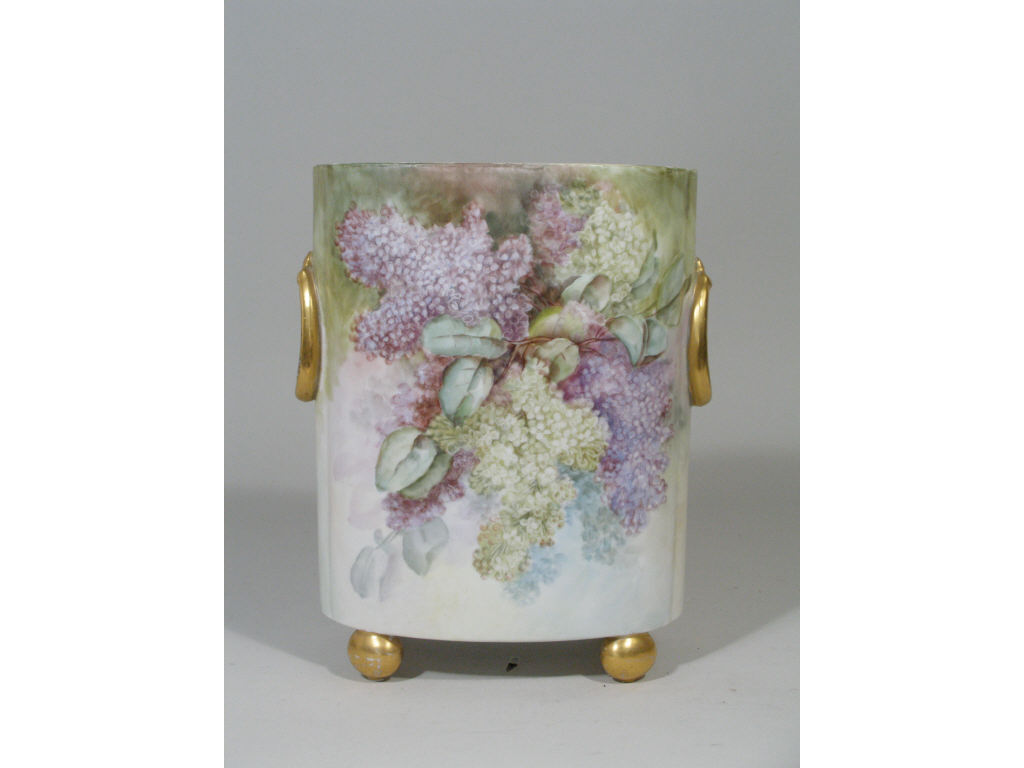 Limoges Hand Painted Double Loop Handled Vase the body with
