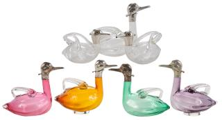Seven Duck Form Silver And Glass Ewers pair clear glass