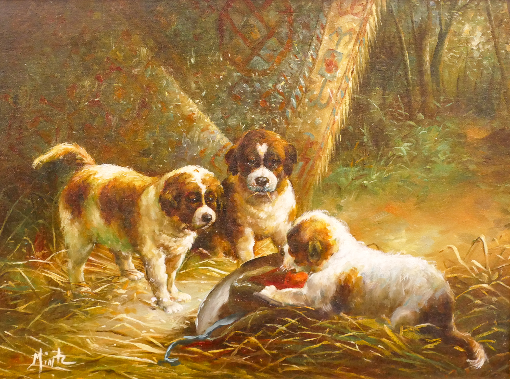 Mintz Dog Family Oil Painting Framed 20x24