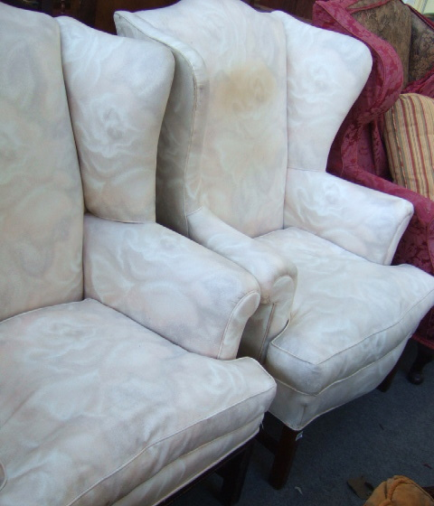 A mahogany mid 18th century style framed wing back armchair