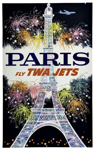 DAVID KLEIN PARIS FLY TWA JETS 40x25 inches Condition B