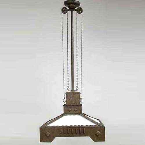 A European Jugendstil Brass and Glass Extension Pendant Light circa