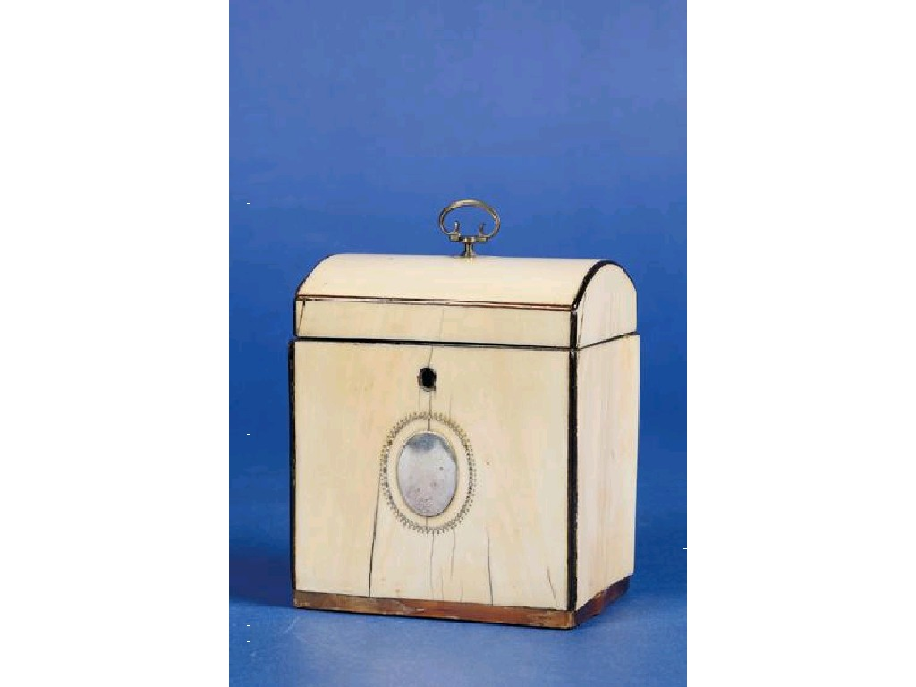 A GEORGE III IVORY VENEERED TEA CADDY the domed top
