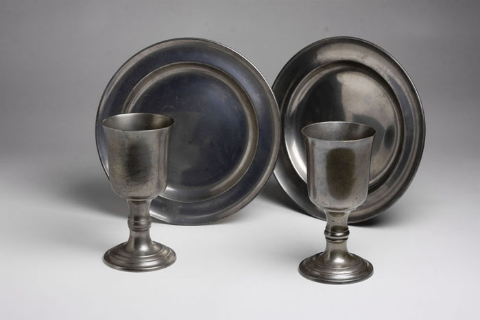 PAIR OF PEWTER COMMUNION CHALICES ATTRIBUTED TO BOARDMAN AND COMPANY