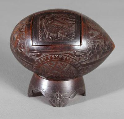 Carved sailor s art coconut lift out rectangular lid finely