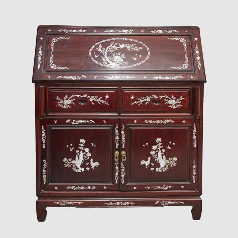 Chinese Export Abalone Inlaid Rosewood Writing Desk mid 20th century