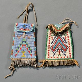 Two Ute Loom beaded Pouches c early 20th century one