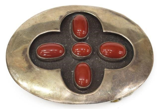 Native American silver content unknown belt buckle stamped T Duran