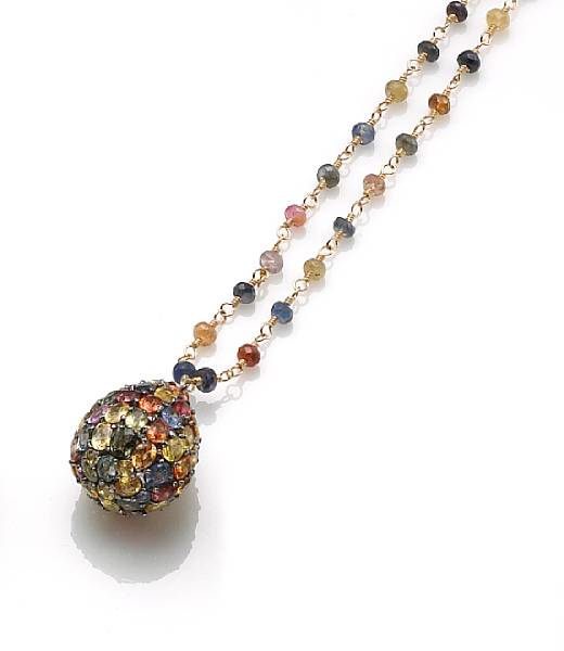 Fancy Colored Sapphire Pendant on Chain Featuring a tear drop