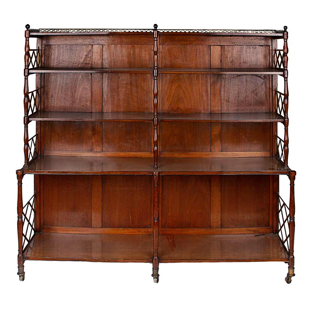 9 Regency Part Ebonized Brass Mounted Mahogany Open Bookcase With