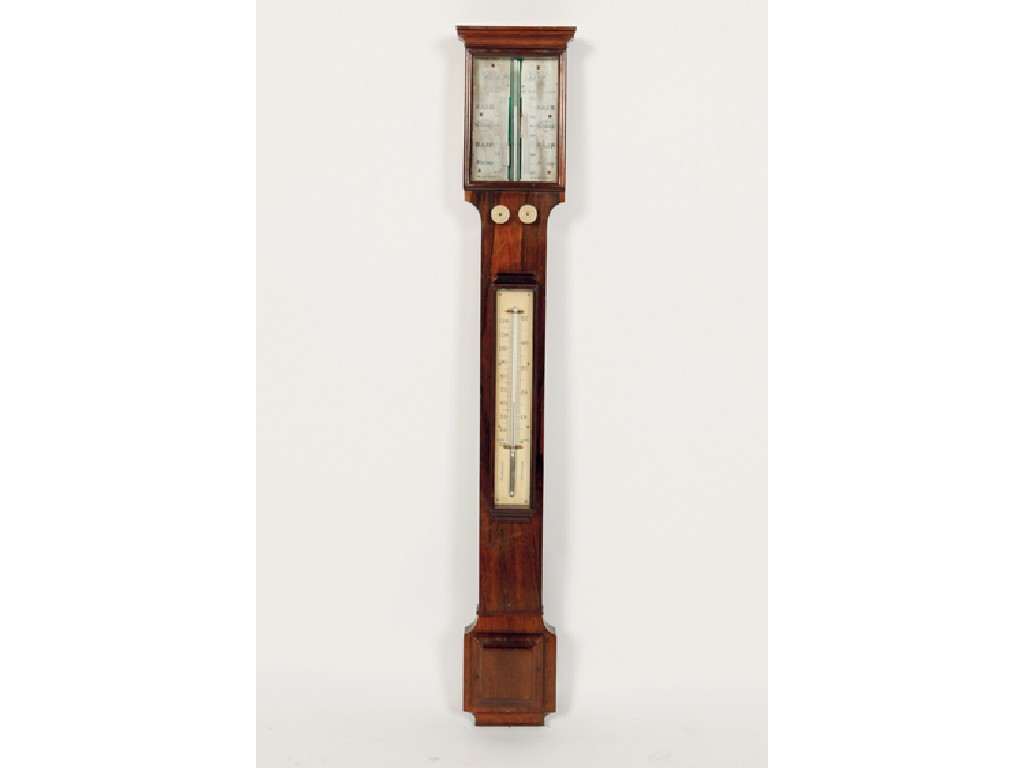 A WILLIAM IV ROSEWOOD STICK BAROMETER with an ivory scale