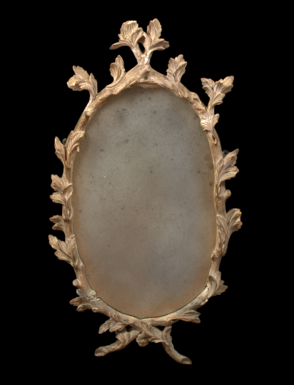 English Carved and Gray Painted Limewood Leafy Branches Oval Looking