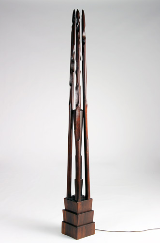 WHARTON ESHERICK Very rare walnut floor lamp with four carved