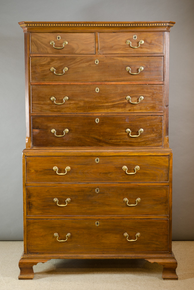 GEORGE III MAHOGANY CHEST ON CHEST English early 19th century