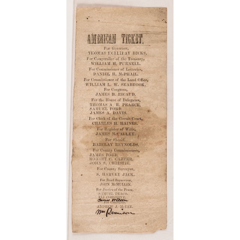 42 Maryland Massachusetts 19th Century Political Tickets on Paper and