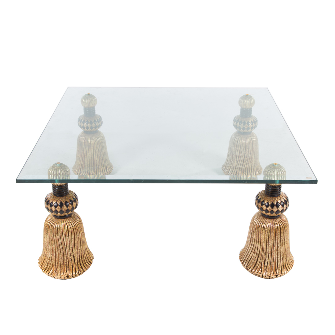 Contemporary glass top tassel base coffee table 20th century 42