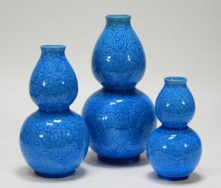 3 Chinese Porcelain Double Gourd Turquoise Vases CHINA 20TH CENTURY