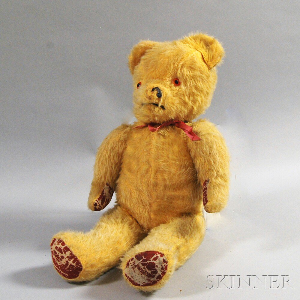 Large Golden Mohair Teddy Bear unlabeled with articulated body orange