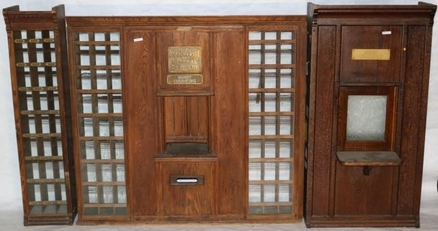 LOT OF 3 EARLY 20TH C OAK POST OFFICE UNITS