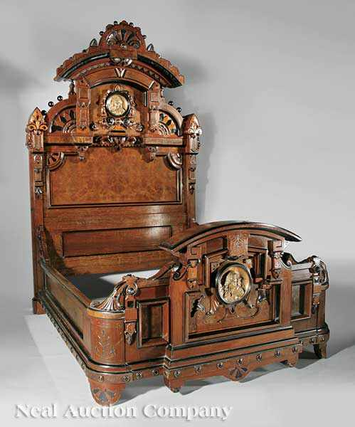 An Important American Renaissance Carved and Ebonized Walnut Bedroom Suite