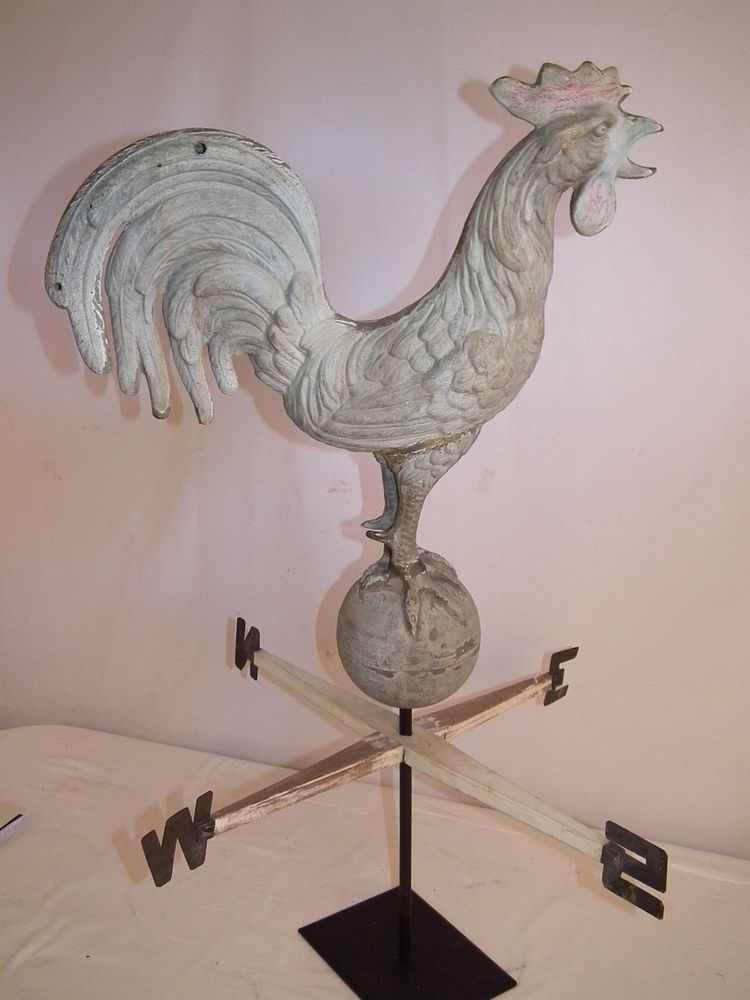ZINC ROOSTER WEATHERVANE Old full bodied zinc weathervane of a