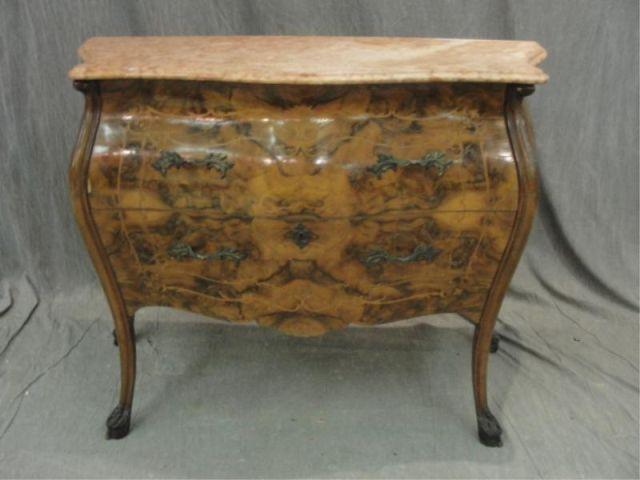 Louis XV Style Burl Bombe Marbletop Commode From a prominent