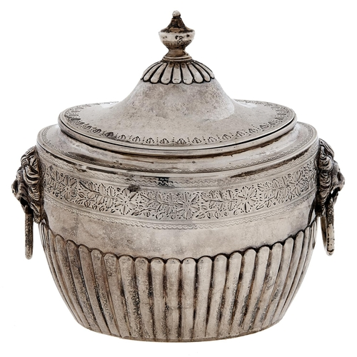 A Victorian oval silver tea caddy with domed lid and