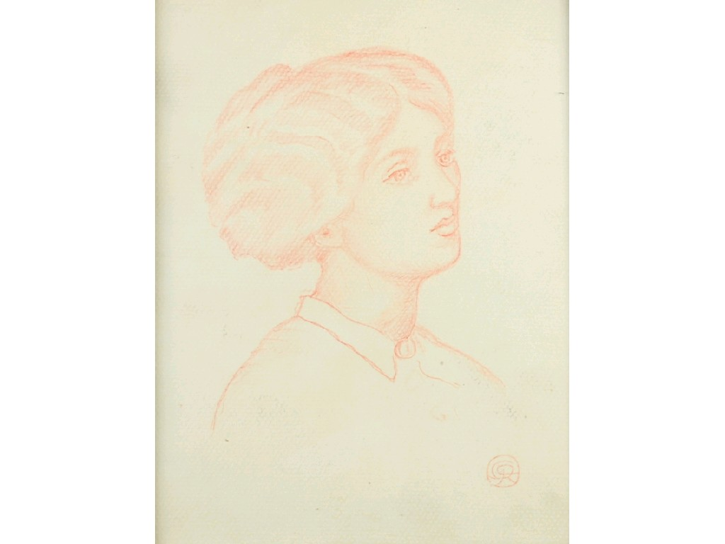 AFTER ROSETTI RED CHALK DRAWING Head of a woman monogrammed