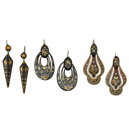 Three Pairs of Antique Tortoise Shell Pendant Earrings Estimate 800