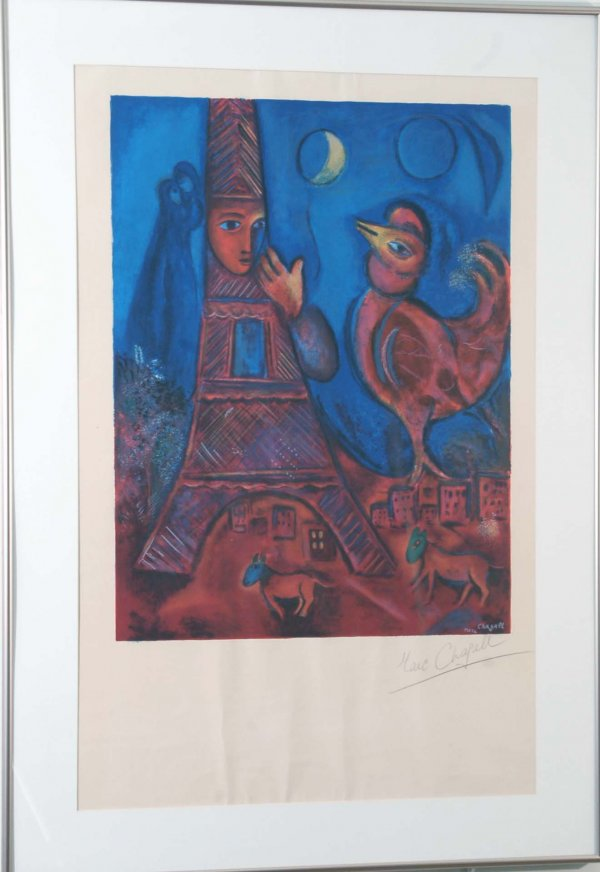 Marc Chagall French 1887 1985 Signed poster Eiffel Tower Signed